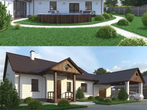 one-storey house with garage and porch 3D Model