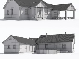 one-storey house with garage and porch 3D Модель