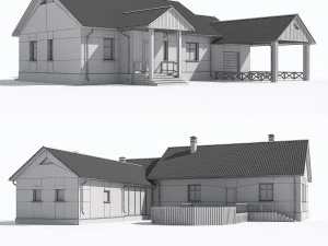 one-storey house with garage and porch 3D Model