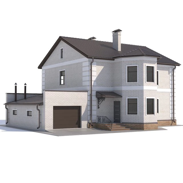 two-storey rustic cottage with garage 3D Model .c4d .max .obj .3ds .fbx .stl .blend
