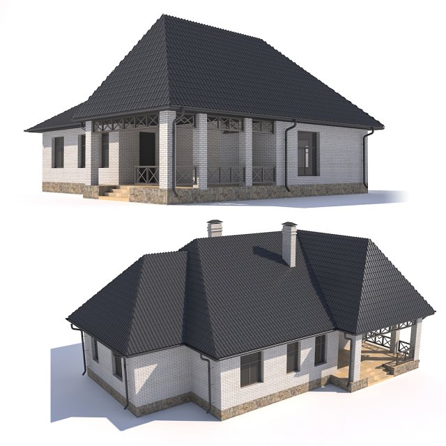 two-storey rustic cottage with garage 3D Model .c4d .max .obj .3ds .fbx .stl .blend 