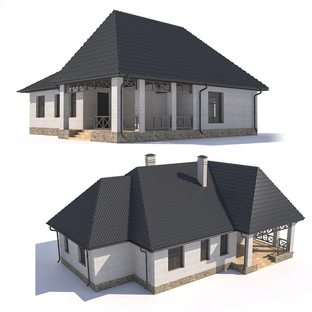 two-storey rustic cottage with garage 3D Model .c4d .max .obj .3ds .fbx .stl .blend 