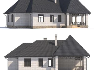 two-storey rustic cottage with garage 3D Model