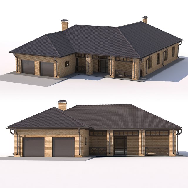 one-storey cottage with garage 3D Модель .c4d .max .obj .3ds .fbx .stl .blend 