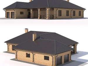 one-storey cottage with garage 3D Model
