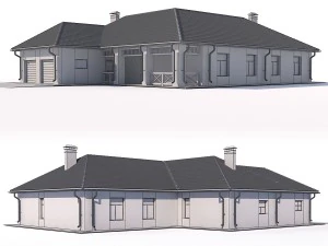 one-storey cottage with garage 3D Model