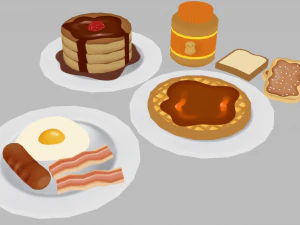 breakfast pack - low poly hand painted 3D Model