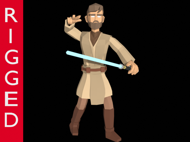 star wars obi wan jedi 3d rigged model low poly low-poly 3D-Modell .c4d .max .obj .3ds .fbx .stl .blend 
