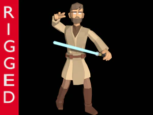 guerra de las galaxias obi wan jedi 3d modelo ama&ntilde;ado baja poli baja poli Modelo 3D