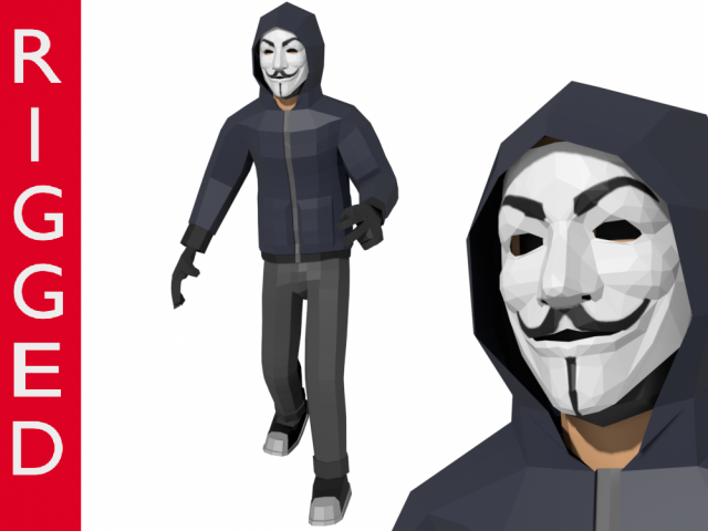 hacker anonymous low poly 3d rigged model low-poly Modello 3D .c4d .max .obj .3ds .fbx .stl .blend 