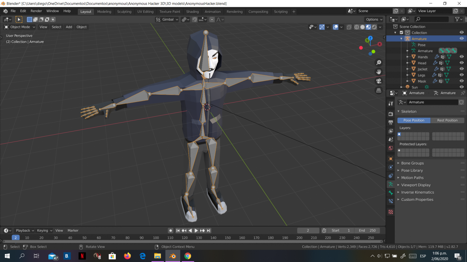 Hacker Anonymous Low Poly 3d Rigged Model Low-Poly 3D Модель In.