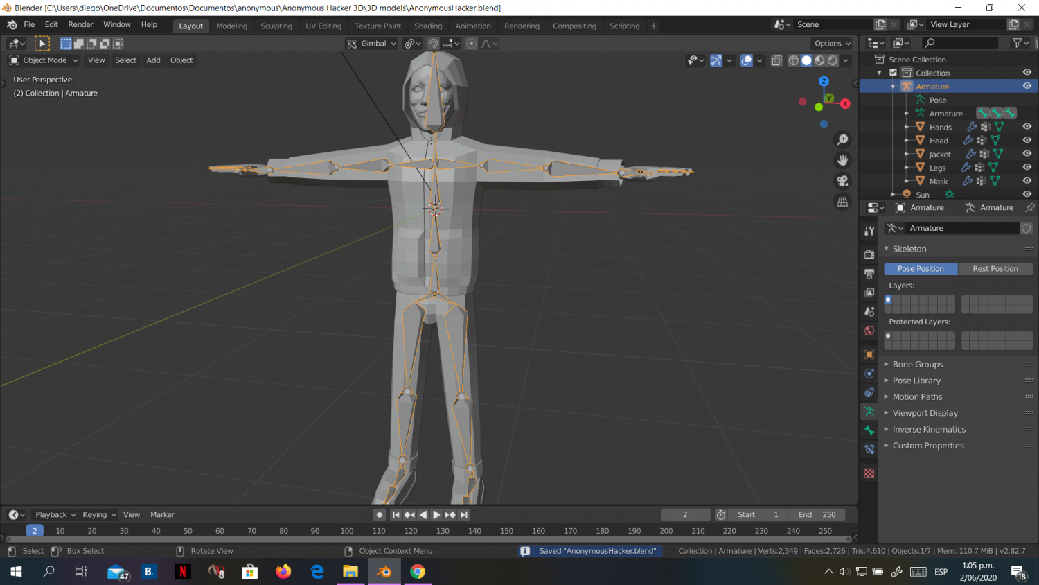Hacker Anonymous Low Poly 3d Rigged Model Low-Poly 3D Модель In.