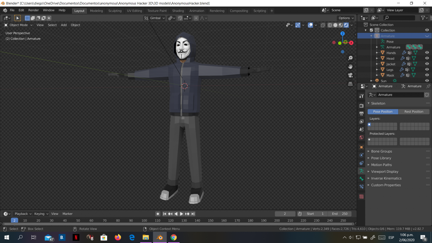Hacker Anonymous Low Poly 3d Rigged Model Low-Poly 3D Модель In.