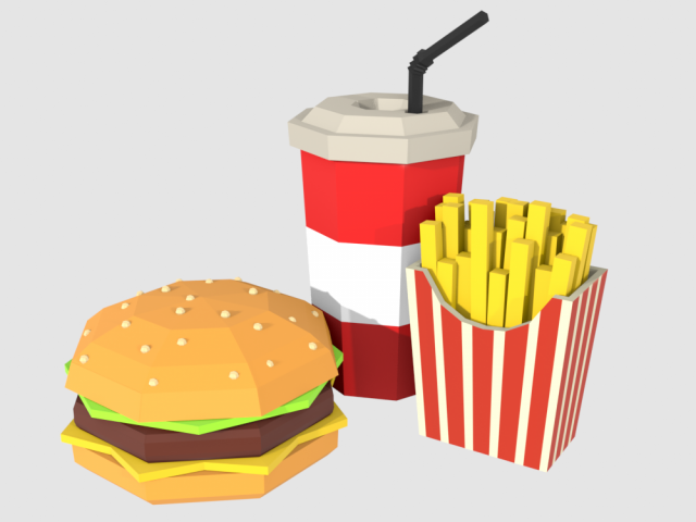 low-poly burger combo food potatoes and soda 3d low-poly 3Dモデル .c4d .max .obj .3ds .fbx .stl .blend 