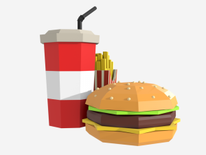 low-poly burger combo food potatoes and soda 3d low-poly 3Dモデル