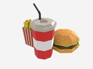 low-poly burger combo food potatoes and soda 3d low-poly 3Dモデル