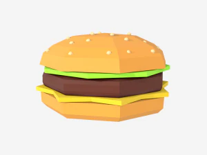 низькополігональний гамбургер, комбінована їжа, картопля та газована вода, 3D, низькополігональний 3D Модель