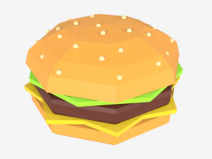 низькополігональний гамбургер, комбінована їжа, картопля та газована вода, 3D, низькополігональний 3D Модель