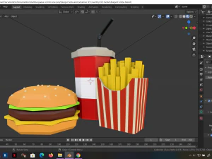 низькополігональний гамбургер, комбінована їжа, картопля та газована вода, 3D, низькополігональний 3D Модель