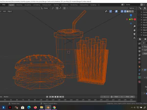 низькополігональний гамбургер, комбінована їжа, картопля та газована вода, 3D, низькополігональний 3D Модель