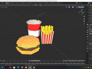 низькополігональний гамбургер, комбінована їжа, картопля та газована вода, 3D, низькополігональний 3D Модель