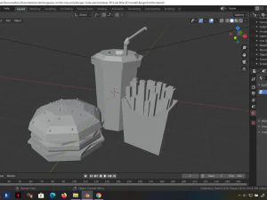 низькополігональний гамбургер, комбінована їжа, картопля та газована вода, 3D, низькополігональний 3D Модель