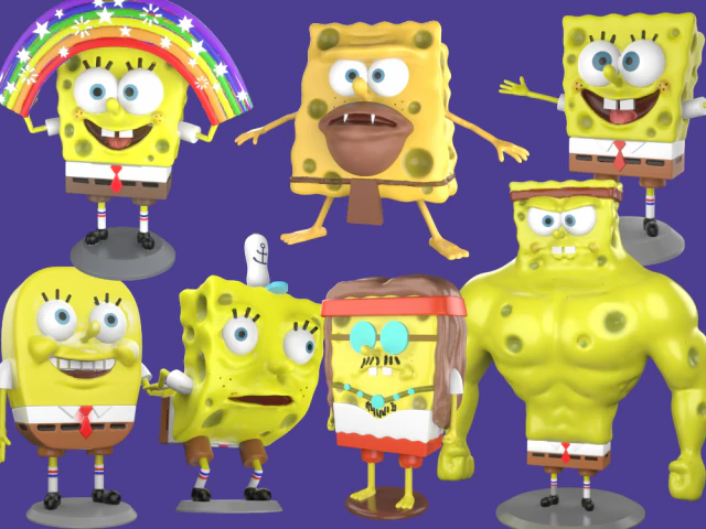 7 modelos imprimibles de memes de bob esponja pack print Modelo de impresión 3D .c4d .max .obj .3ds .fbx .stl .blend 