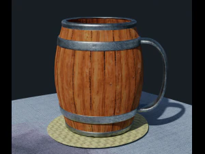 wooden barrel drinking mug 3D Model