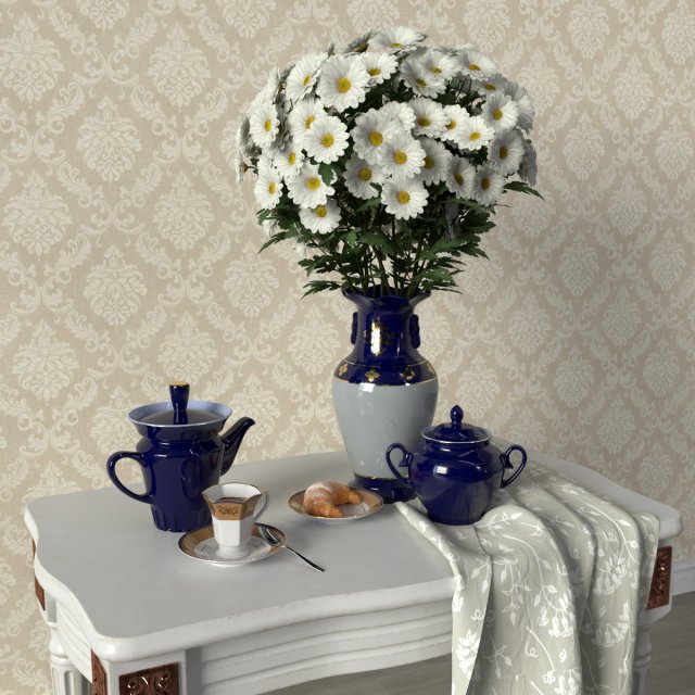 decorative set with chrysanthemum vase 3D 模型 .c4d .max .obj .3ds .fbx .stl .blend 