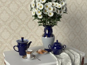 декоративний набір з вазою з хризантемами 3D Модель