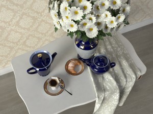 decorative set with chrysanthemum vase 3D 模型