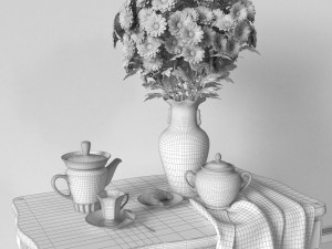 decorative set with chrysanthemum vase 3D 模型