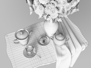 decorative set with chrysanthemum vase 3D 模型