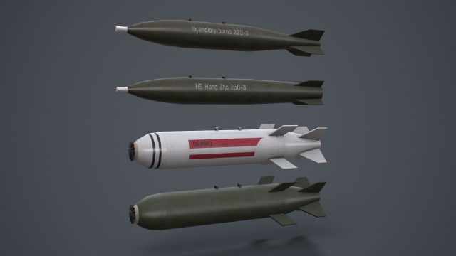 China Aviation Bomb Pack low-poly Modello 3D .c4d .max .obj .3ds .fbx .stl .blend 