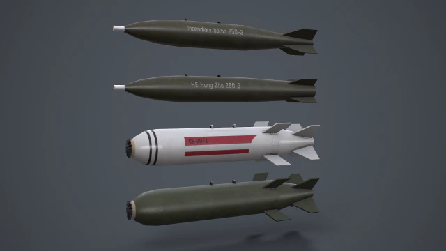 China Aviation Bomb Pack low-poly 3D Model .c4d .max .obj .3ds .fbx .stl .blend 