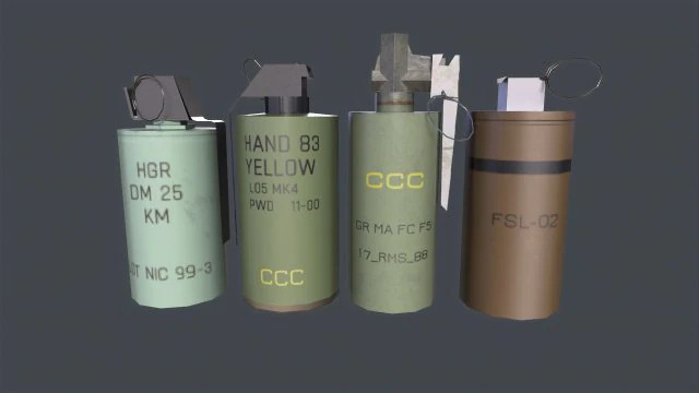 Smoke Grenades Pack Low-poly 3D Model .c4d .max .obj .3ds .fbx .stl .blend