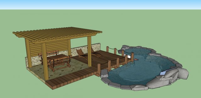 wooden canopy and piece of water 3D मॉडल .c4d .max .obj .3ds .fbx .stl .blend 