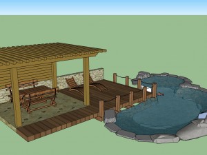 wooden canopy and piece of water 3D Model