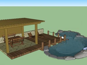 dosel de madera y un trozo de agua Modelo 3D