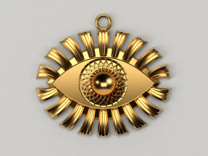 眼睛吊坠金色 3D 打印模型