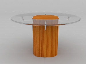 glass table with wood base 3D मॉडल