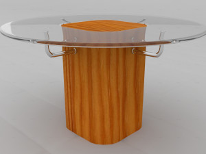 glass table with wood base 3D मॉडल