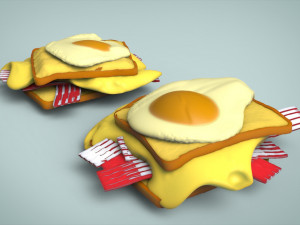 croque-madame gameready modern food breakfast 3D मॉडल