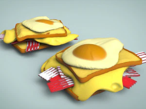 croque-madame gameready comida moderna desayuno Modelo 3D