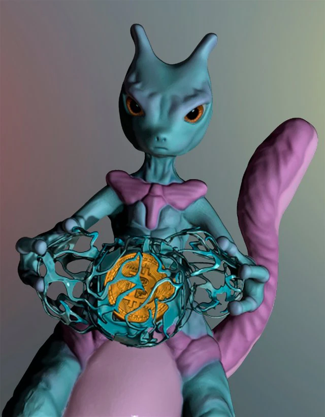 Mewtwo Bitcoin 3D Print Model .c4d .max .obj .3ds .fbx .stl .blend 
