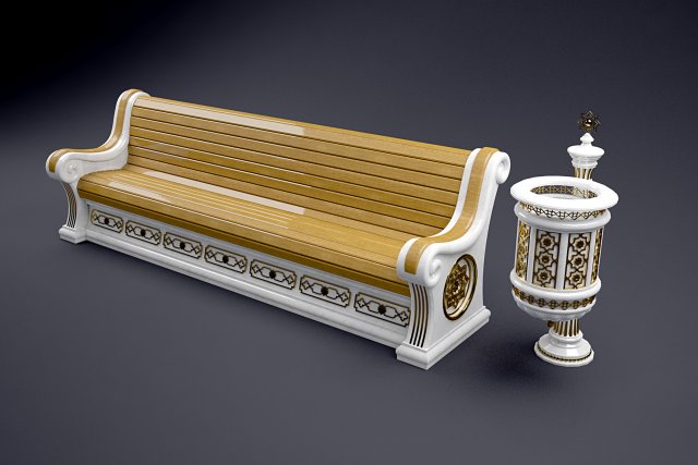 classic bench and urn 3D-Modell .c4d .max .obj .3ds .fbx .stl .blend 