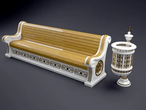 클래식 벤치와 항아리 3D 모델