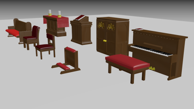 low detail church asset pack 3D Model .c4d .max .obj .3ds .fbx .stl .blend 