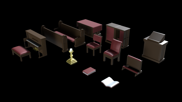 church asset pack v2 3D Model .c4d .max .obj .3ds .fbx .stl .blend 