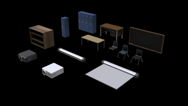 school classroom asset pack 3D Model .c4d .max .obj .3ds .fbx .stl .blend 